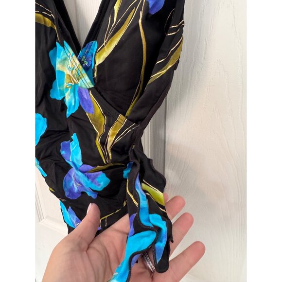 Vintage Great Lengths Swim Black & Blue Floral One Piece Swimsuit 10 - Picture 3 of 10